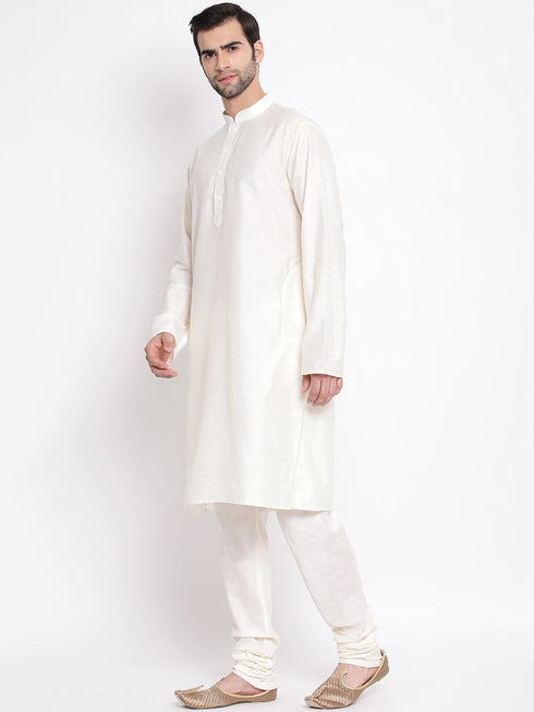 Vastramay Men's Cream Viscose Rayon Kurta Pyjama Set
